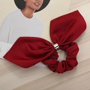 🎉 Red Satin Scrunchie Hair Bow Accessory New!